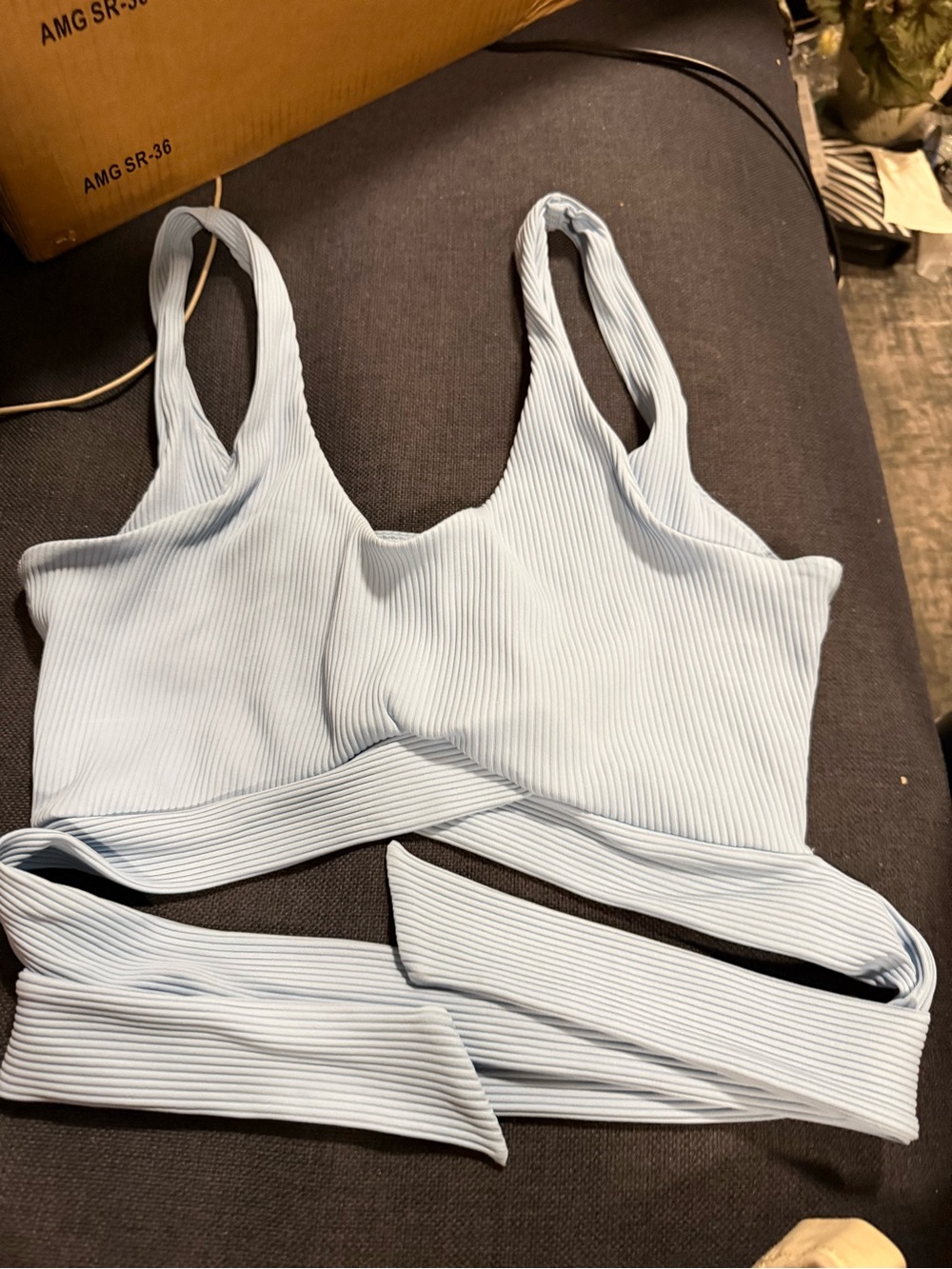 Love Tree Light Blue Ribbed Wrap Bralette